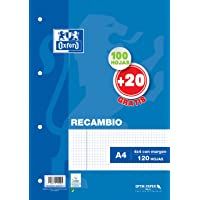 Los mejores  - Hojas cuadriculadas A4 Recambio Oxford. 100+20 hojas. Cuadrícula 4x4.